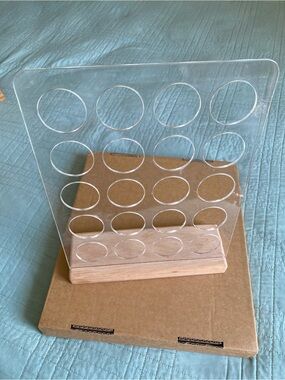 Clear Acrylic Circle Display with Wooden Base - Transparent